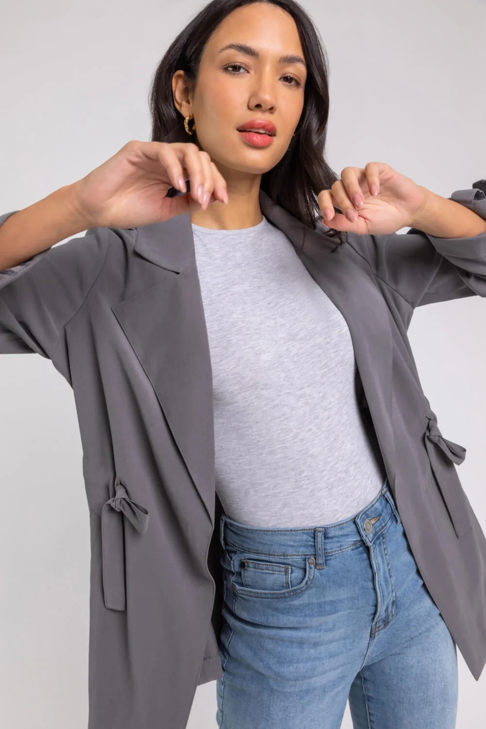 Roman Grey Tie Waist Longline Jacket - 6 Image 4