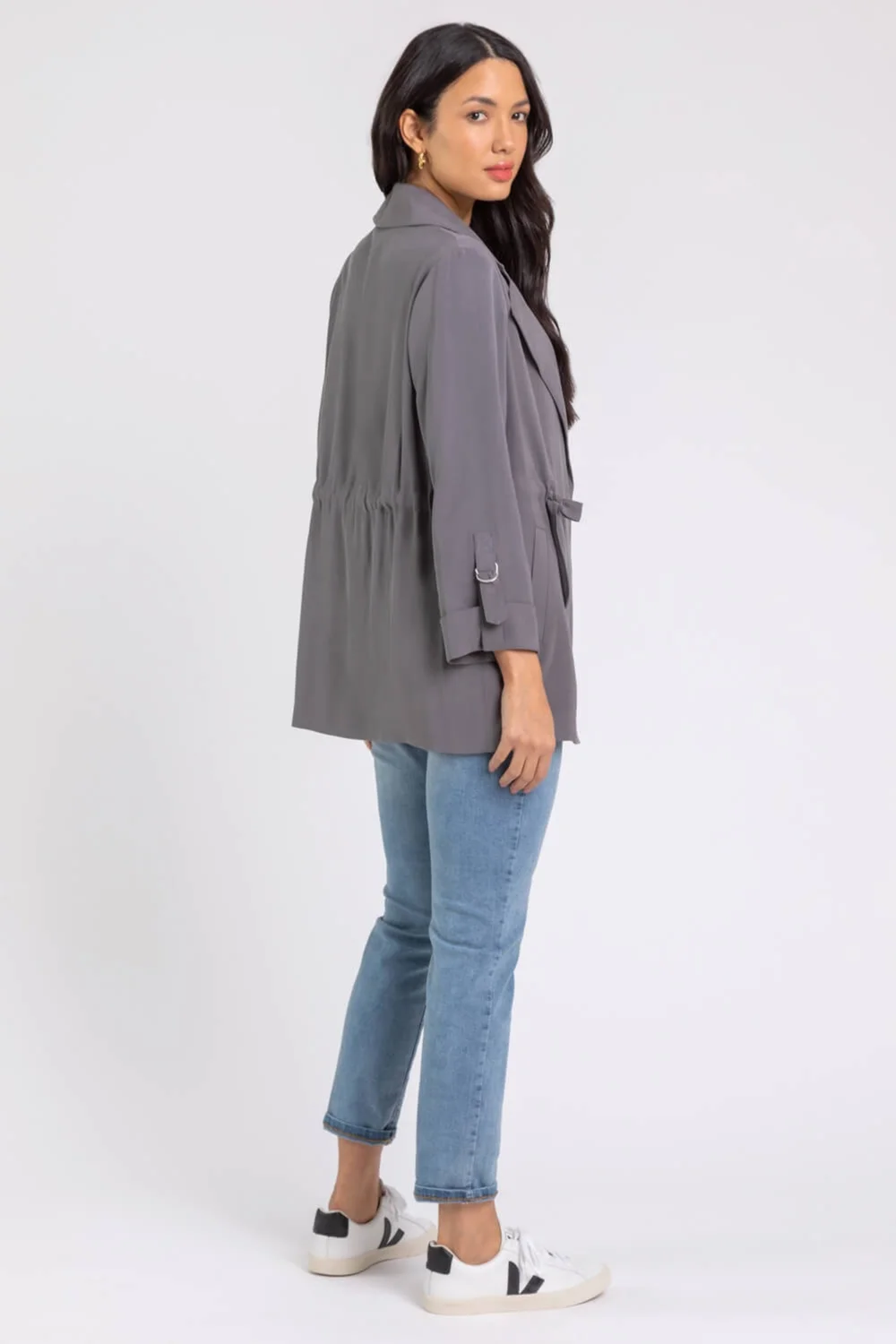 Roman Grey Tie Waist Longline Jacket - 6 Image 3