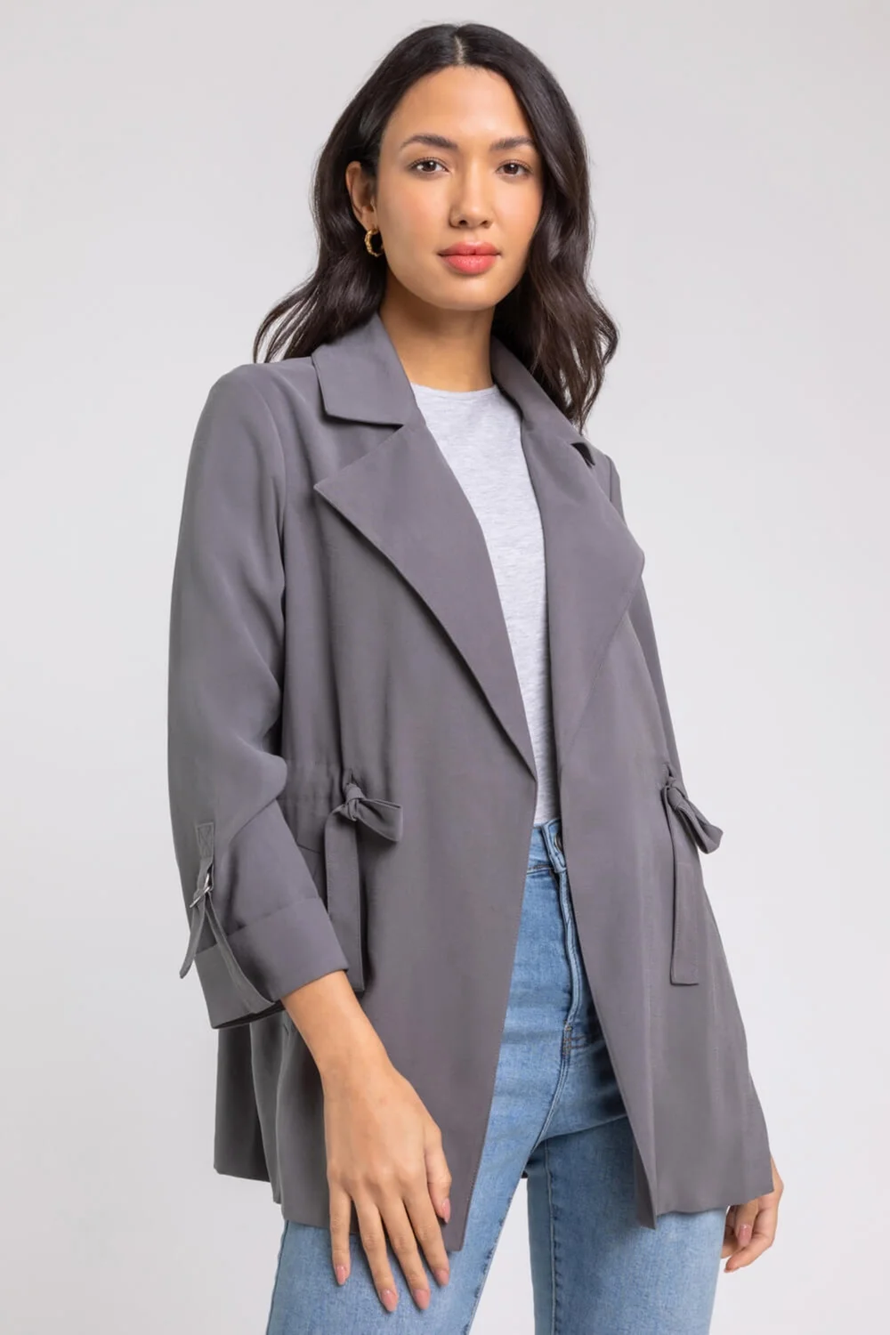 Roman Grey Tie Waist Longline Jacket - 6 Image 2