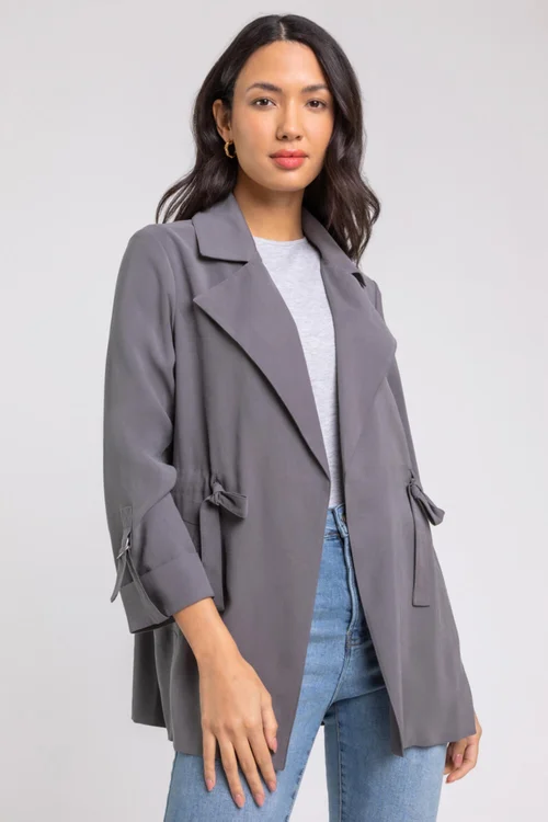 Roman Grey Tie Waist Longline Jacket - 6 Image 2