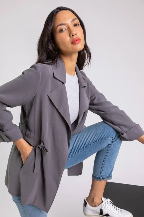 Roman Grey Tie Waist Longline Jacket - 6 Image 1