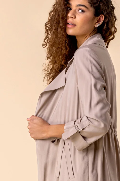 Roman Stone 3/4 Sleeve Tie Waist Longline Jacket - 6 Image 4