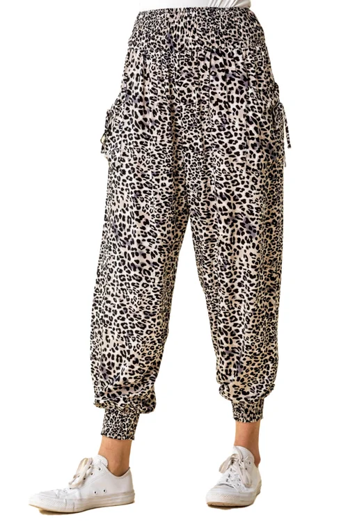 Roman Black Elastic Waist Animal Hareem Lounge Pants - 10 Image 1
