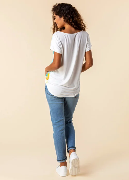 Roman Multi Abstract Leaf Print Stretch T-Shirt - 10 Image 3