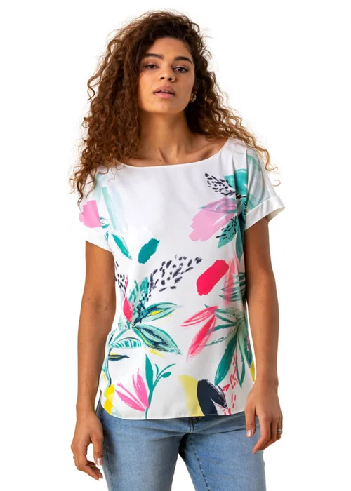 Roman Multi Abstract Leaf Print Stretch T-Shirt - 10 Image 1