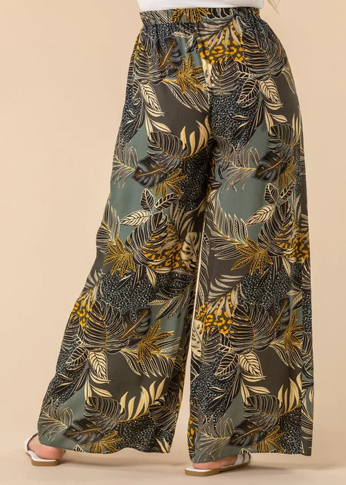 Roman Green Tropical Print Elastic Waist Wide Leg Trouser - 10 Image 3