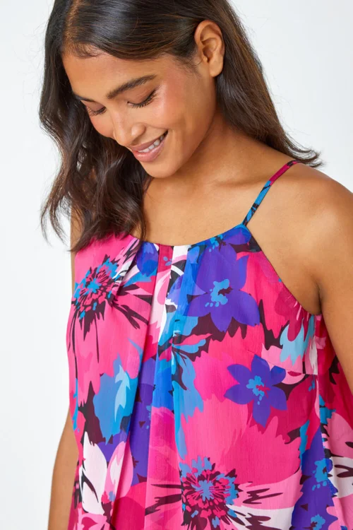 Roman Pink Floral Print Chiffon Cami Top - 10 Image 4