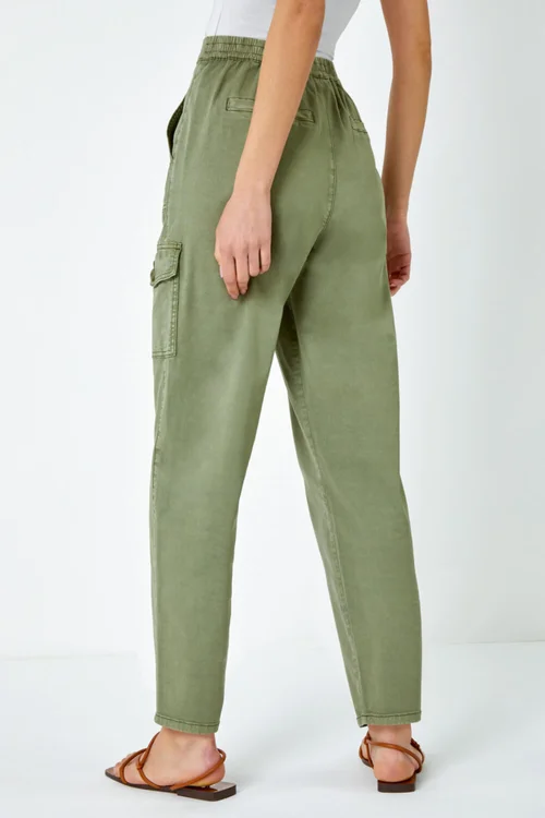 Roman Sage Casual Elastic Waist Cargo Stretch Trousers - 20 Image 3