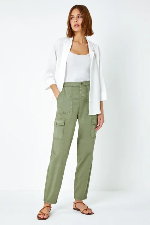 Roman Sage Casual Elastic Waist Cargo Stretch Trousers - 20 Image 2