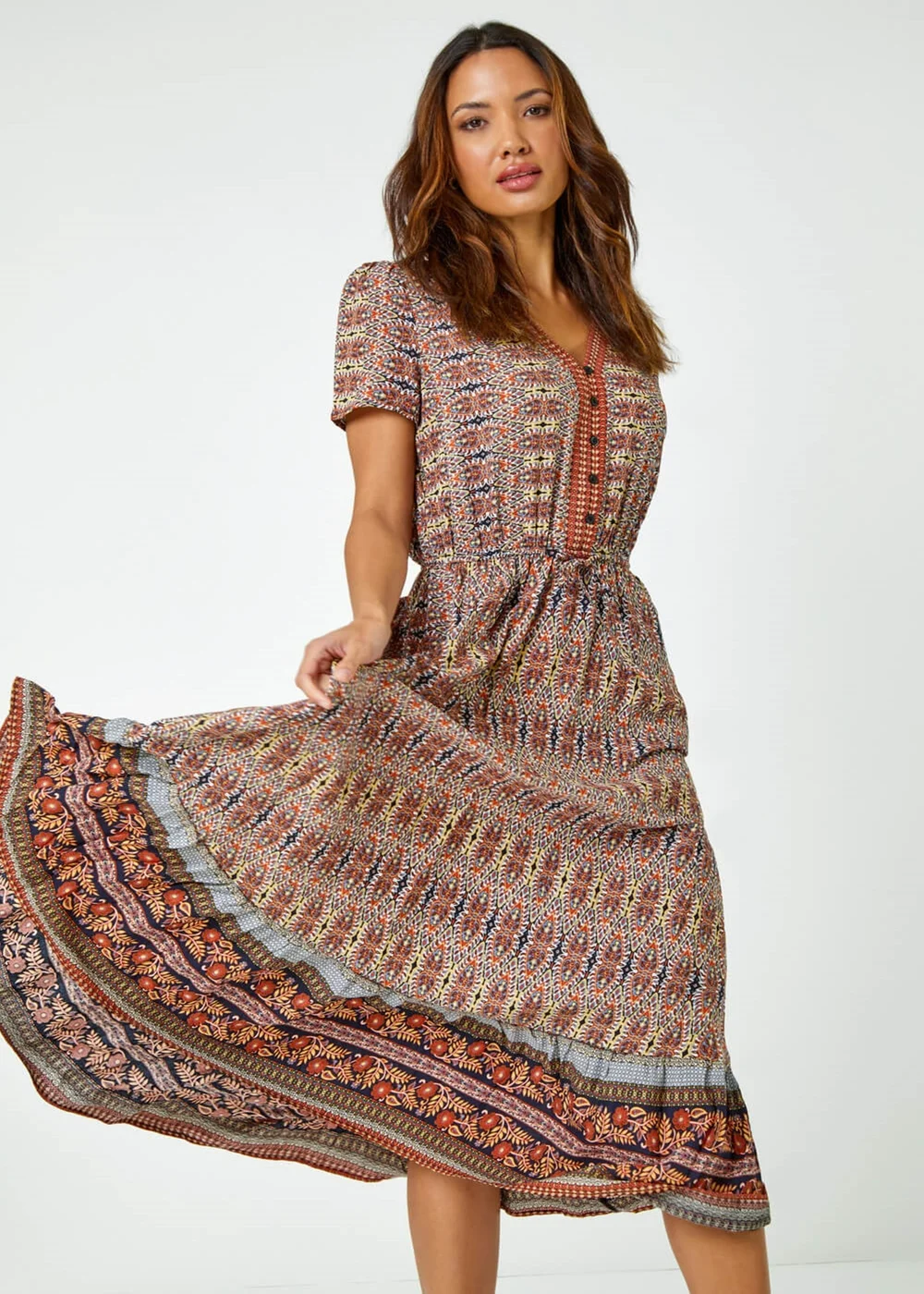 Roman Rust Boho Print Fit and Flare Maxi Dress - 22 | Matalan Roman Rust Boho Print Fit and Flare Maxi Dress - 22 | Matalan