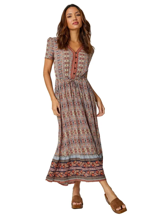 Roman Rust Boho Print Fit and Flare Maxi Dress - 22 | Matalan Roman Rust Boho Print Fit and Flare Maxi Dress - 22 | Matalan