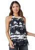 Roman Black Tie Dye Stretch Jersey Halterneck Top - Size 8 Image 1