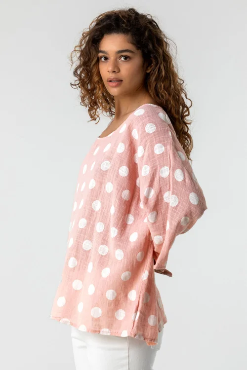 Roman Light Pink Spot Print Top - Small Image 2