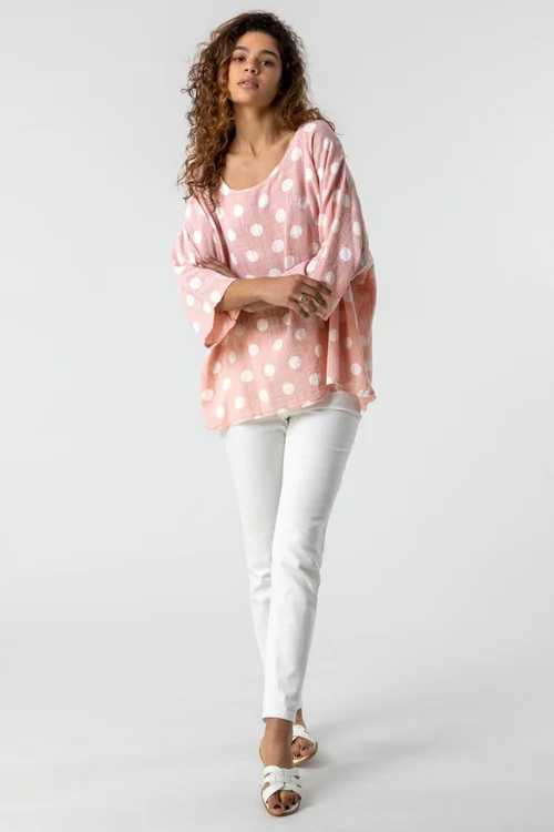 Roman Light Pink Spot Print Top - Small Image 4