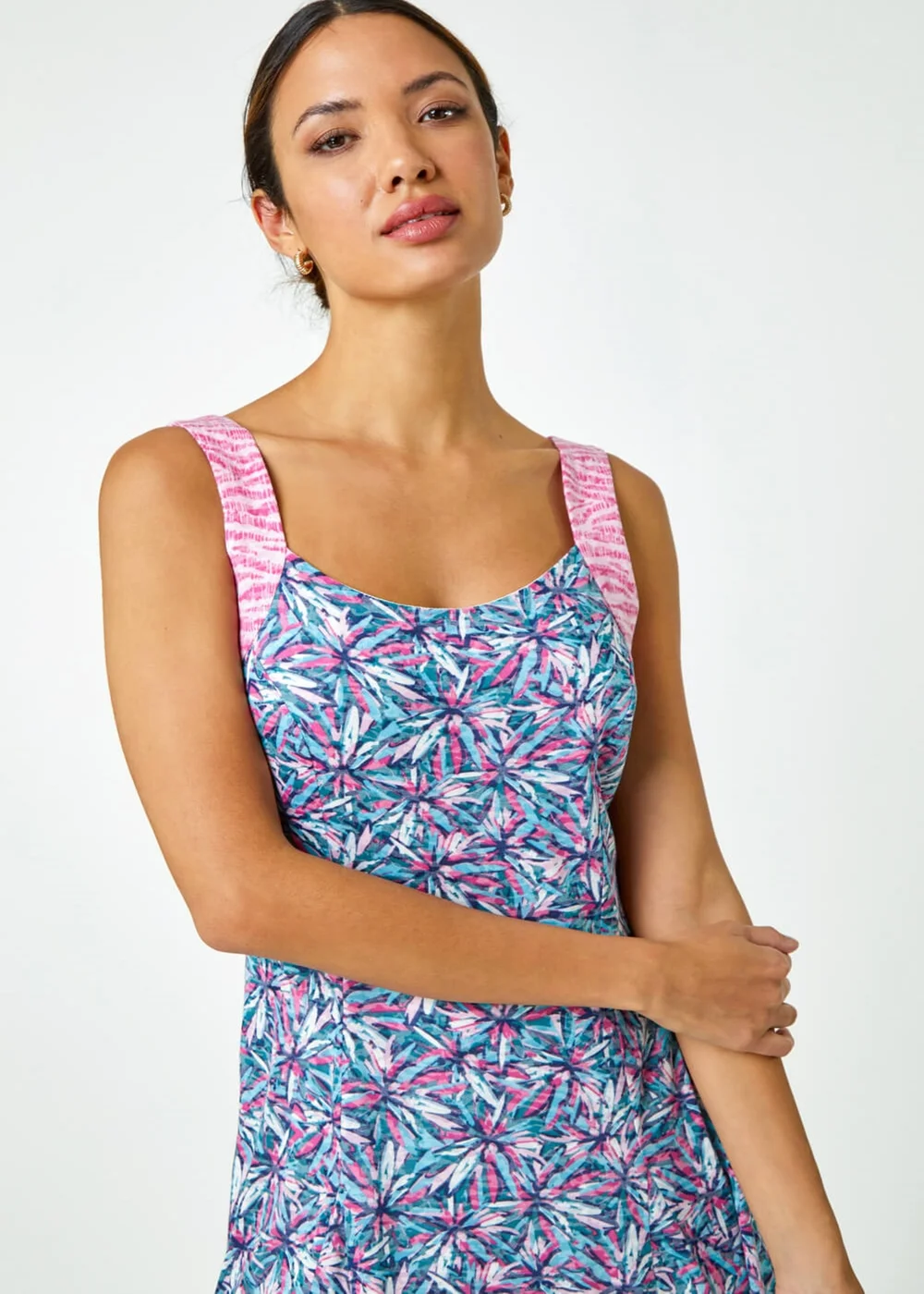 Roman Pink Sleeveless Contrast Floral Print Dress - 14 Image 4