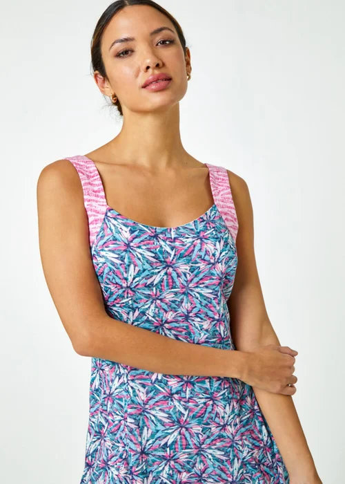 Roman Pink Sleeveless Contrast Floral Print Dress - 14 Image 4