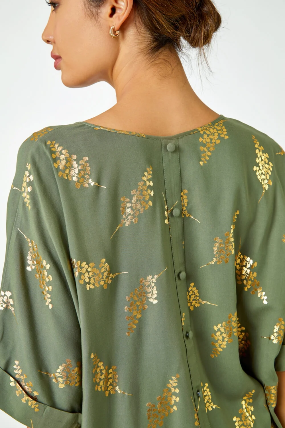 Roman Khaki Metallic Leaf Print Oversized T-Shirt - 6 Image 2