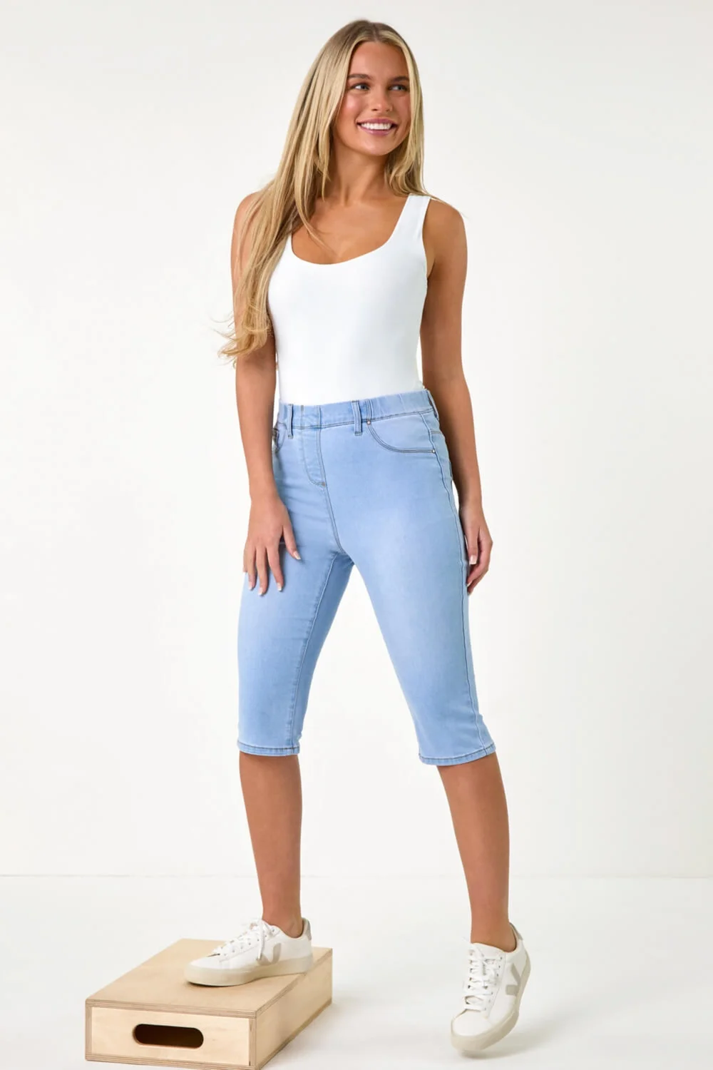Roman Light Denim Stretch Knee Length Pedal Pusher - 10 Image 1