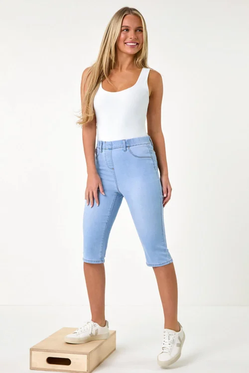 Roman Light Denim Stretch Knee Length Pedal Pusher - 10 Image 1