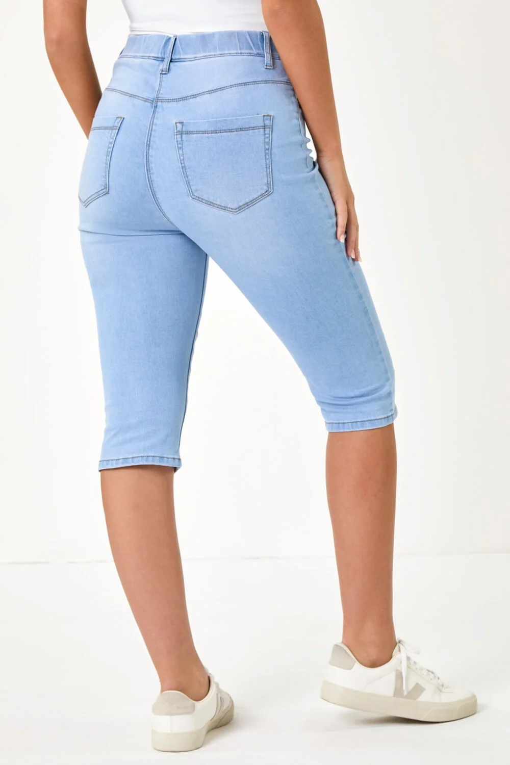 Roman Light Denim Stretch Knee Length Pedal Pusher - 10 Image 3