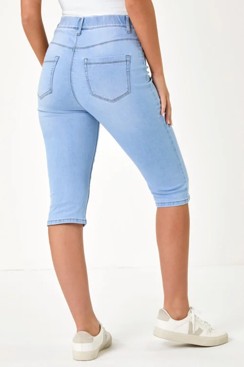 Roman Light Denim Stretch Knee Length Pedal Pusher - 10 Image 3
