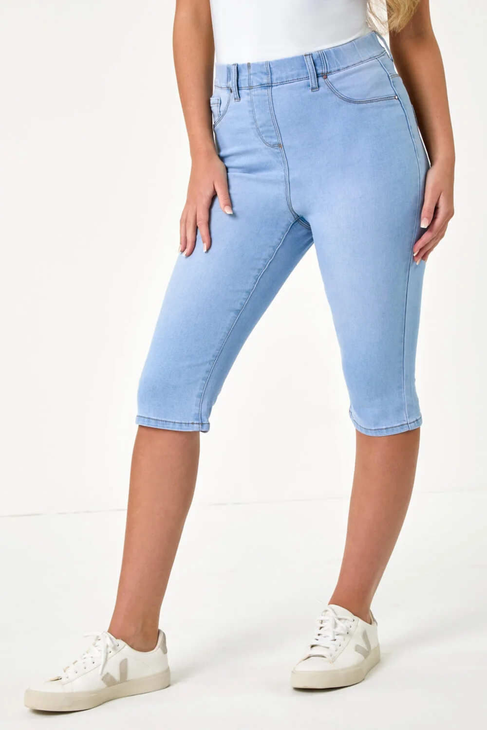 Roman Light Denim Stretch Knee Length Pedal Pusher - 10 Image 4