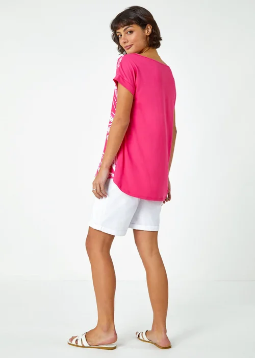 Roman Pink Linear Floral Print Stretch T-Shirt - 6 Image 3