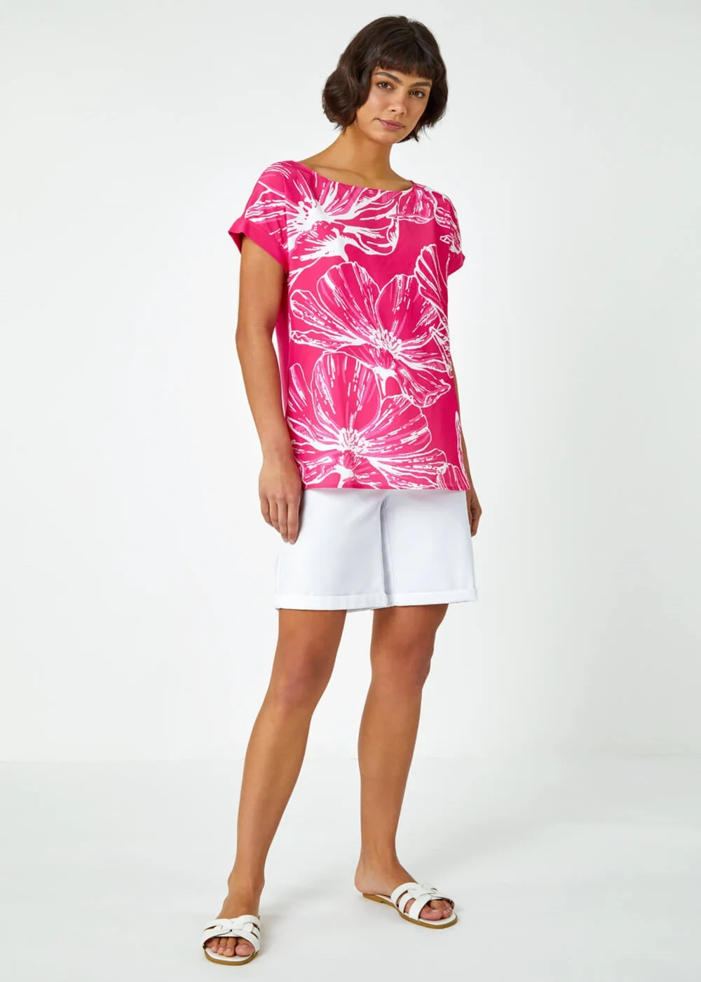 Roman Pink Linear Floral Print Stretch T-Shirt - 6 Image 4