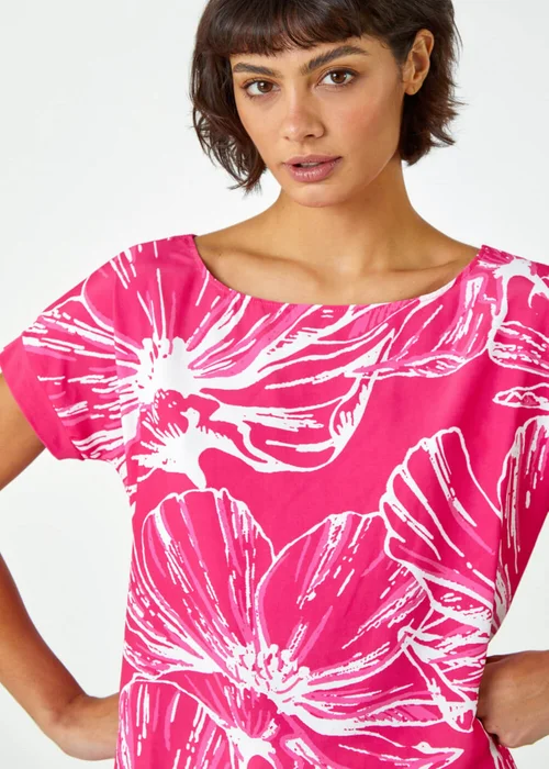 Roman Pink Linear Floral Print Stretch T-Shirt - 6 Image 2