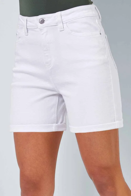 Roman White Stretch Denim Mom Shorts - 10 Image 1