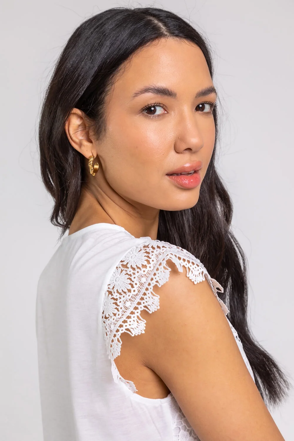 Roman Ivory Butterfly Lace Stretch Top - 6 Image 4