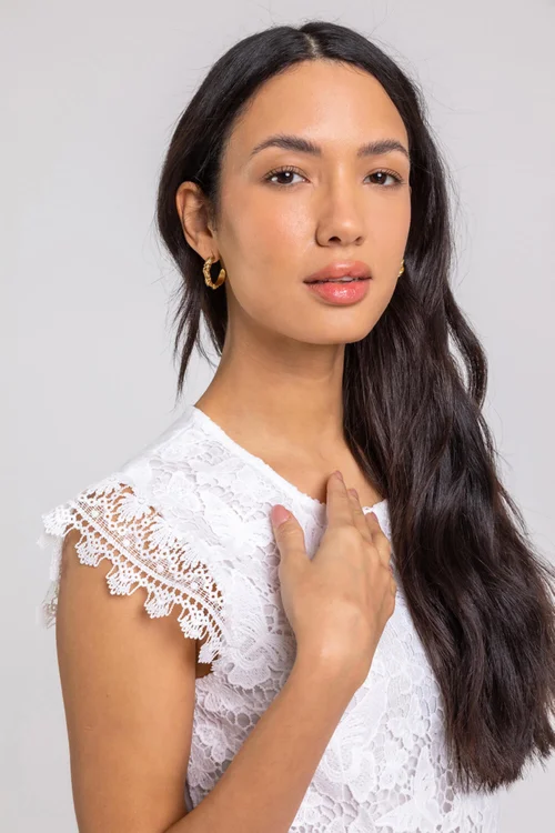 Roman Ivory Butterfly Lace Stretch Top - 6 Image 3