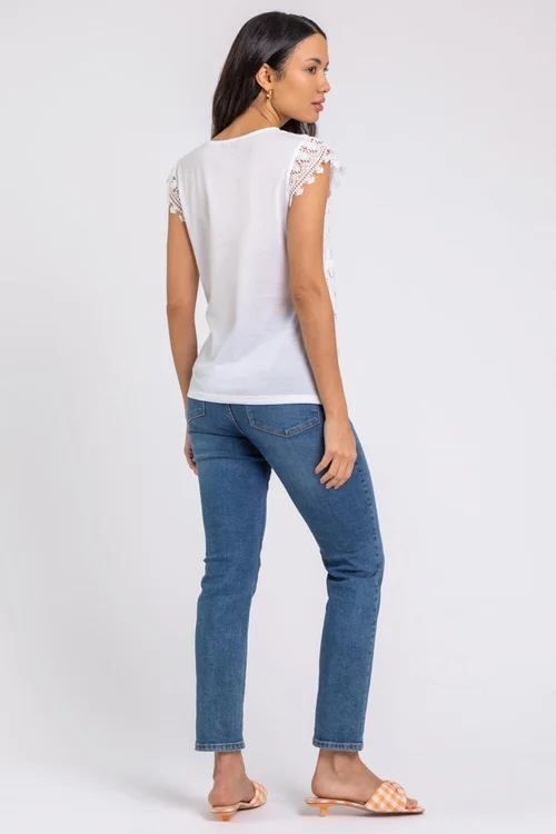Roman Ivory Butterfly Lace Stretch Top - 6 Image 2