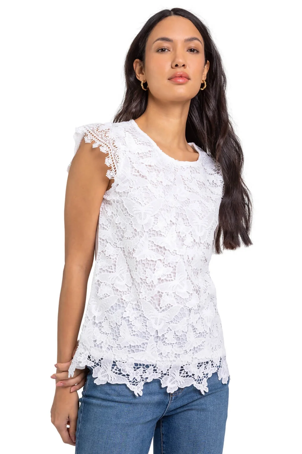 Roman Ivory Butterfly Lace Stretch Top - 6 Image 1