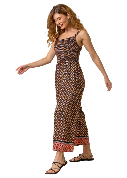 Roman Brown Contrast Geo Print Belted Jumpsuit - Size 16 Image 1