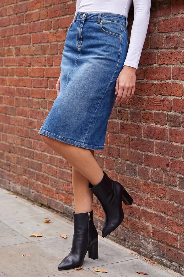 Roman Denim Cotton Denim Stretch A line Skirt