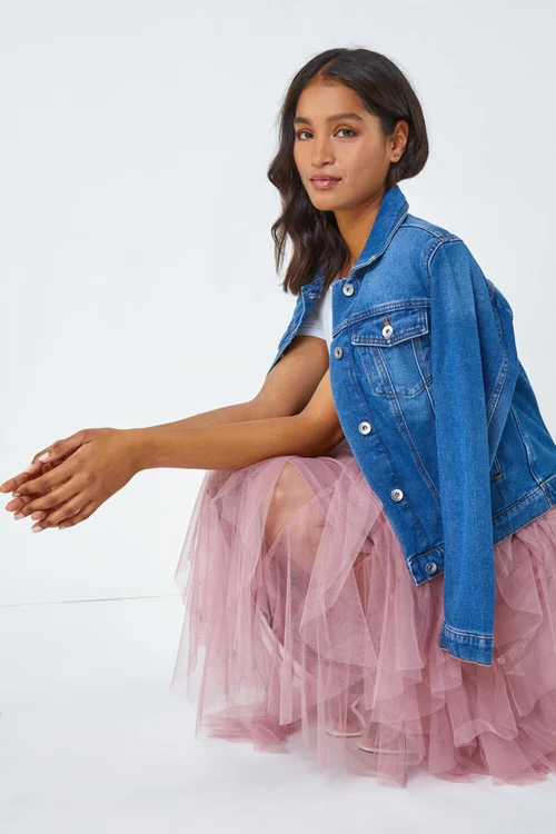 Roman Pink Elastic Waist Mesh Layered A Line Skirt - Size 10 Image 2