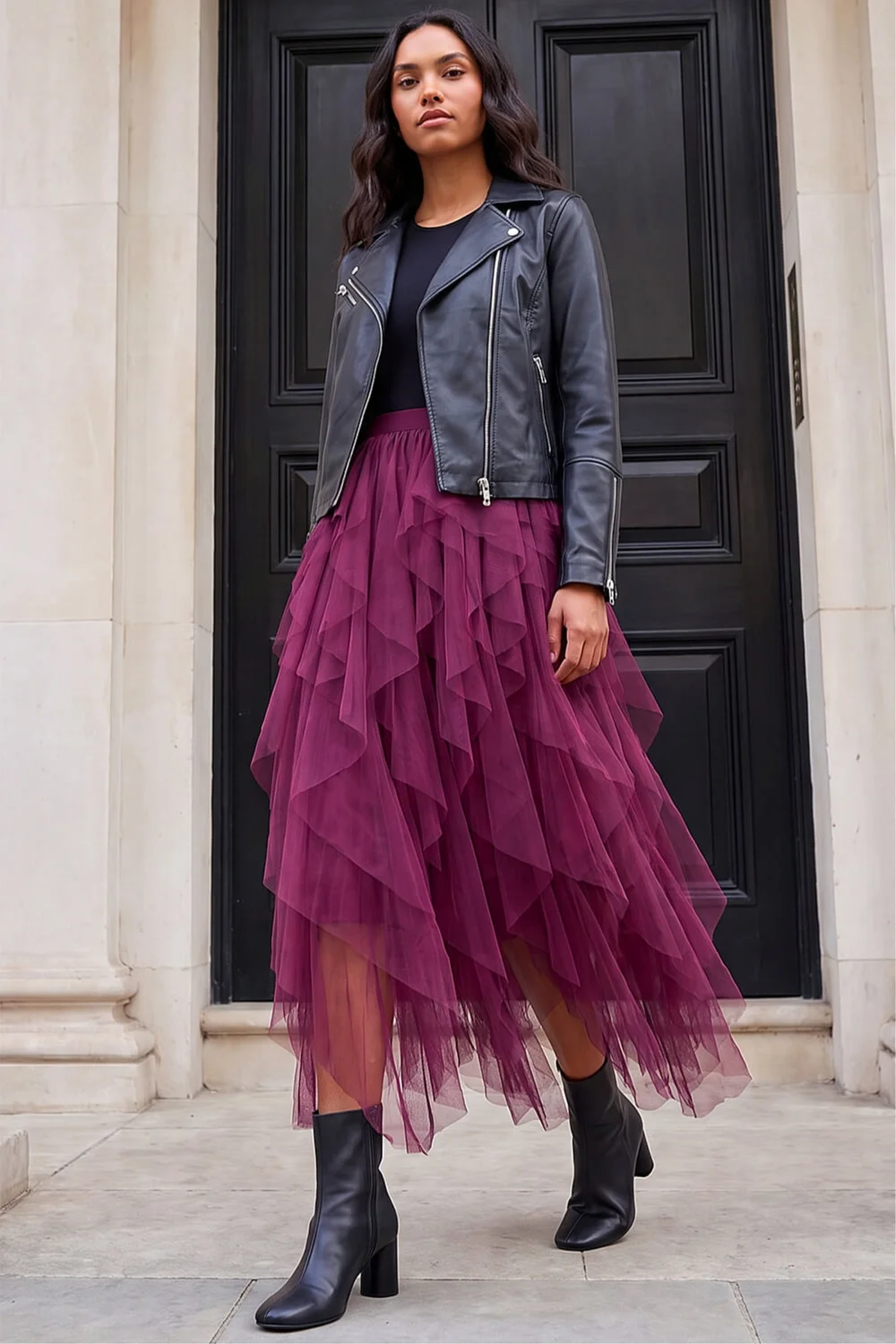 Roman Burgundy Elasticated Mesh Layered Skirt - 20 Image 2