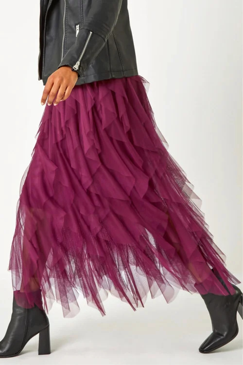Roman Burgundy Elasticated Mesh Layered Skirt - 20 Image 2