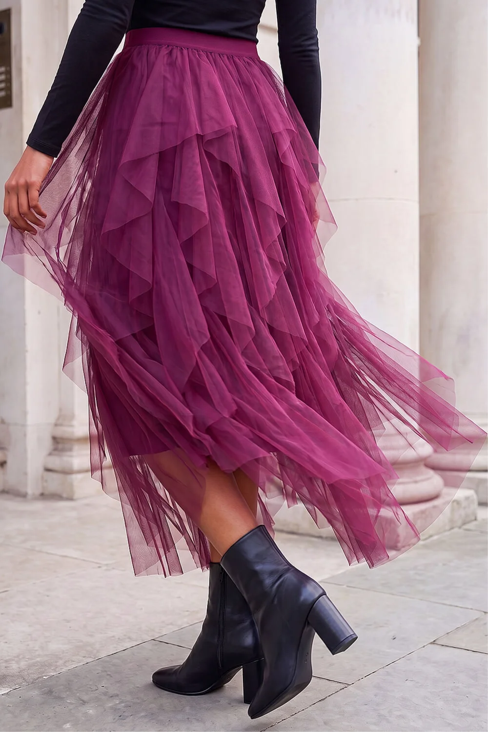 Roman Burgundy Elasticated Mesh Layered Skirt - 20 Image 3