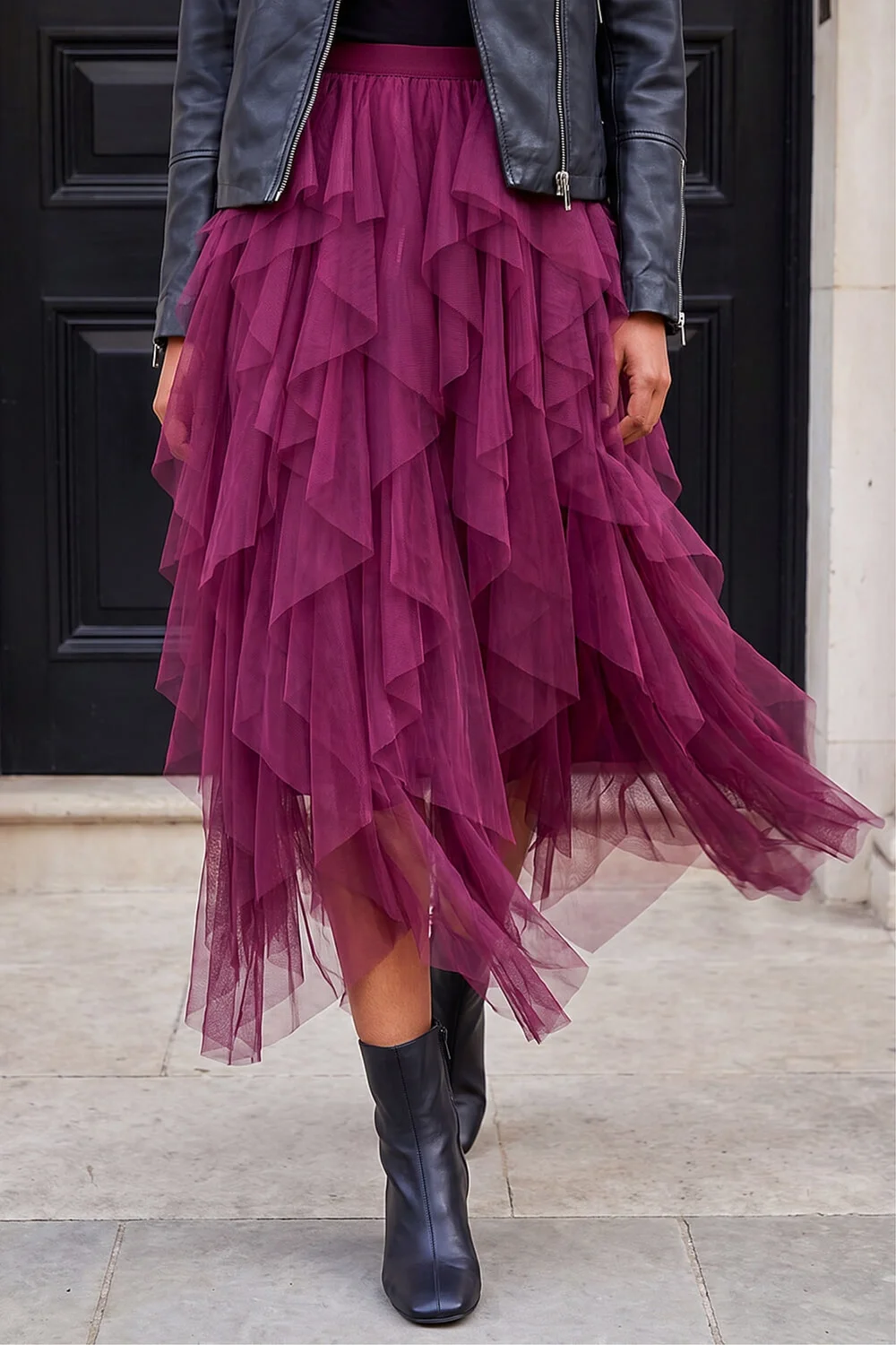 Roman Burgundy Elasticated Mesh Layered Skirt - 20 Image 1
