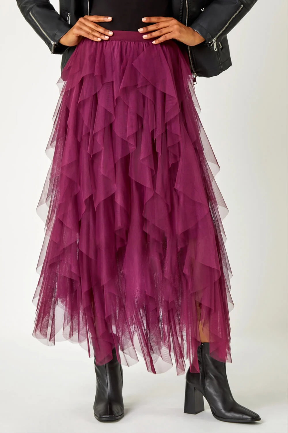Roman Burgundy Elasticated Mesh Layered Skirt - 20 Image 4