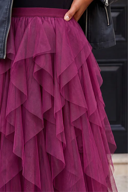 Roman Burgundy Elasticated Mesh Layered Skirt - 20 Image 4