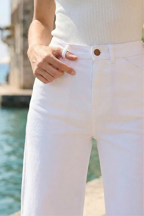 Roman White Wide Leg Stretch Denim Cropped Culottes - 10 Image 4