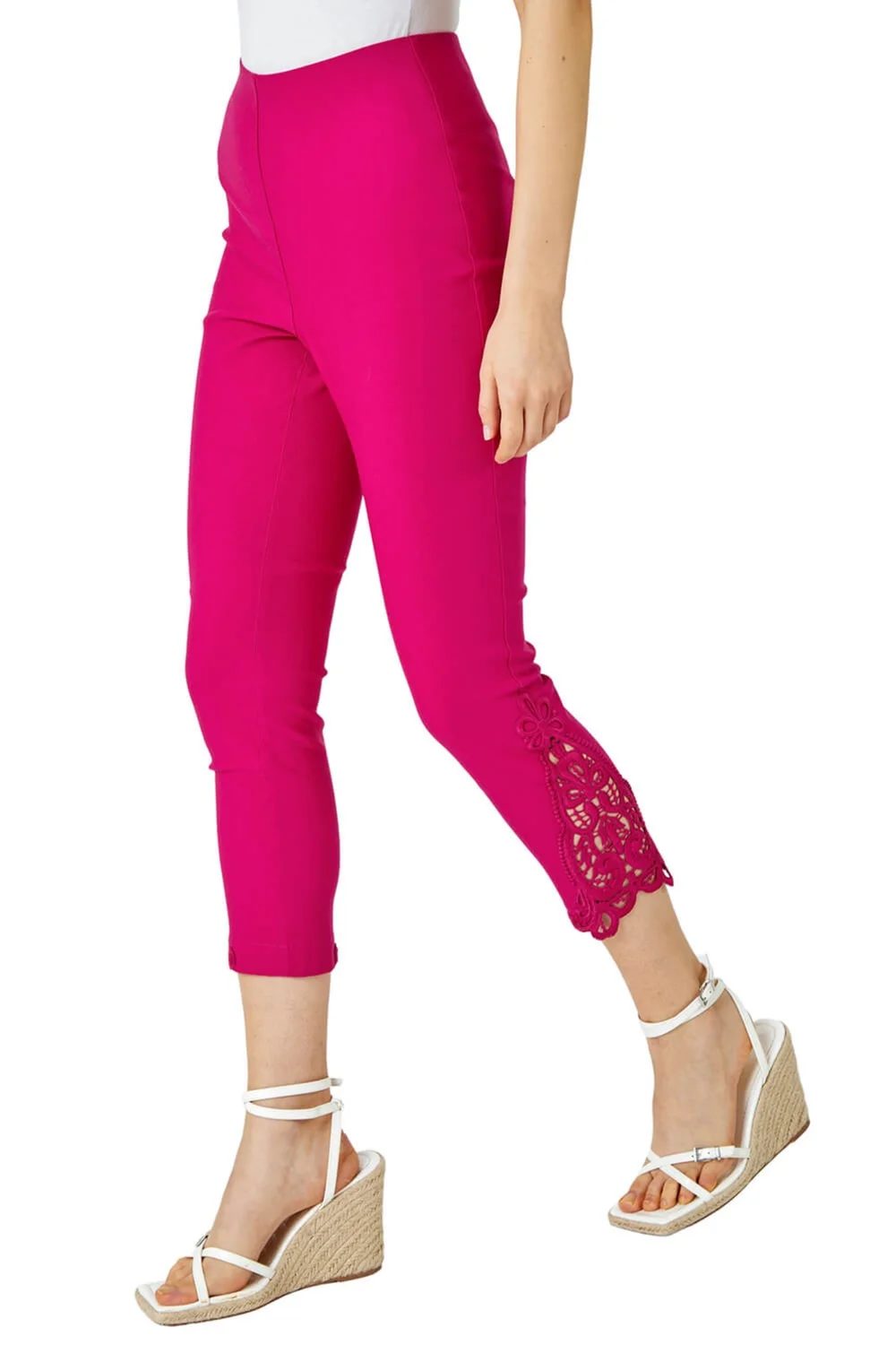 Roman Pink Lace Insert Crop Stretch Trousers - 10 Image 1