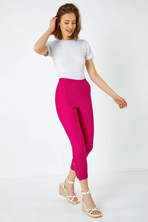 Roman Pink Lace Insert Crop Stretch Trousers - 10 Image 3