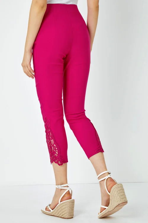 Roman Pink Lace Insert Crop Stretch Trousers - 10 Image 4