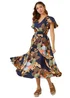 Roman Navy Angel Sleeve Floral Print Midi Dress - 24 Image 2