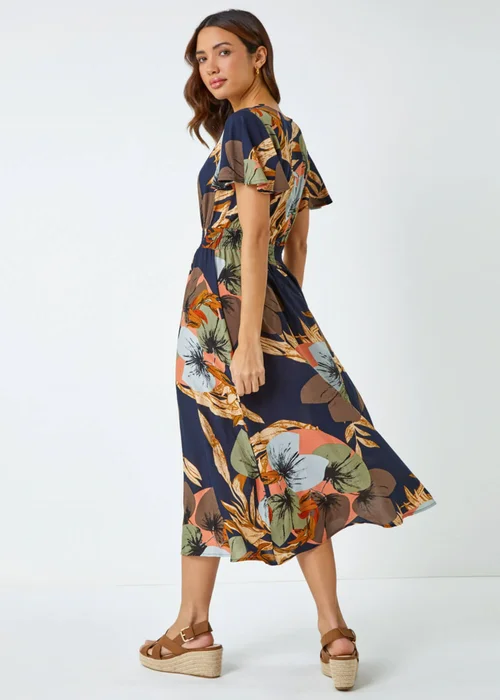 Roman Navy Angel Sleeve Floral Print Midi Dress - 24 Image 3