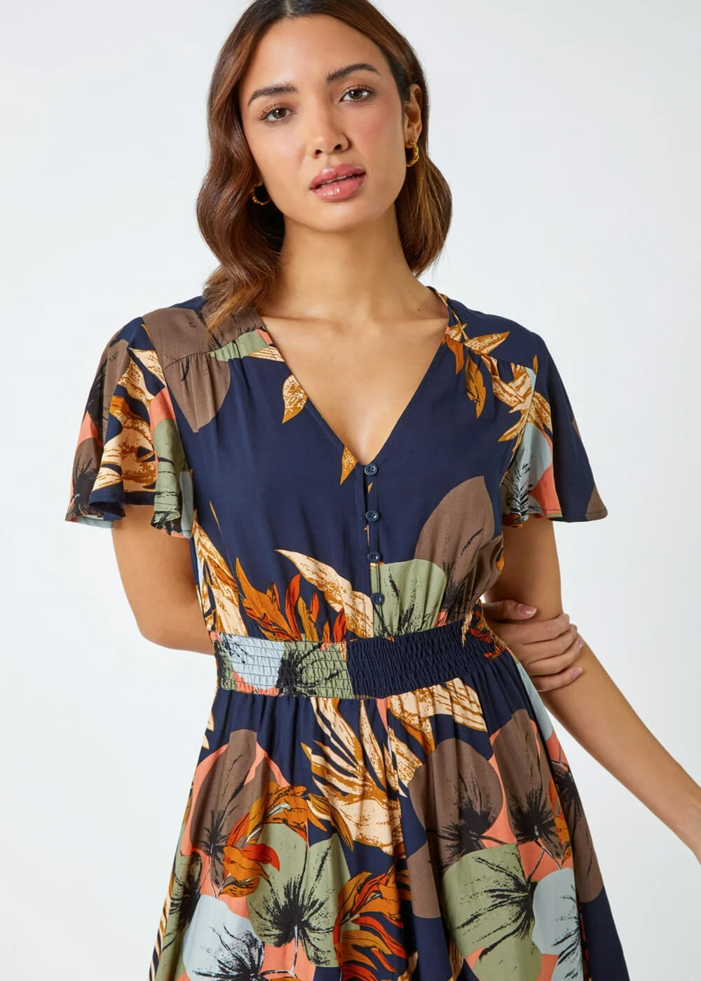 Roman Navy Angel Sleeve Floral Print Midi Dress - 24 Image 4